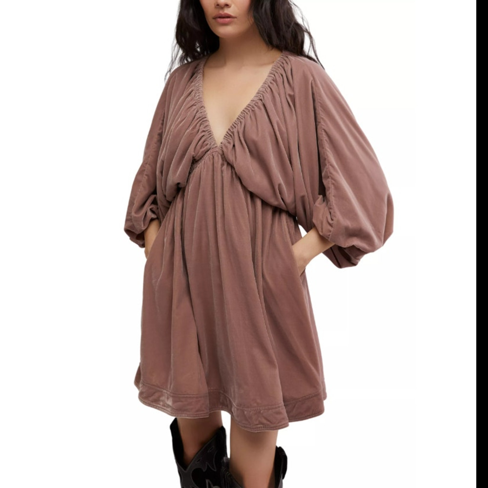 FREE PEOPLE WOMENS SIZE SMALL PORTIA VELVET MINI DRESS PINK BOHO PRAIRIE